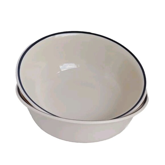 Corelle Soup Cereal Bowls navy blue stripe beige bowl  6.25” set of 2 Corning - Picture 2 of 11